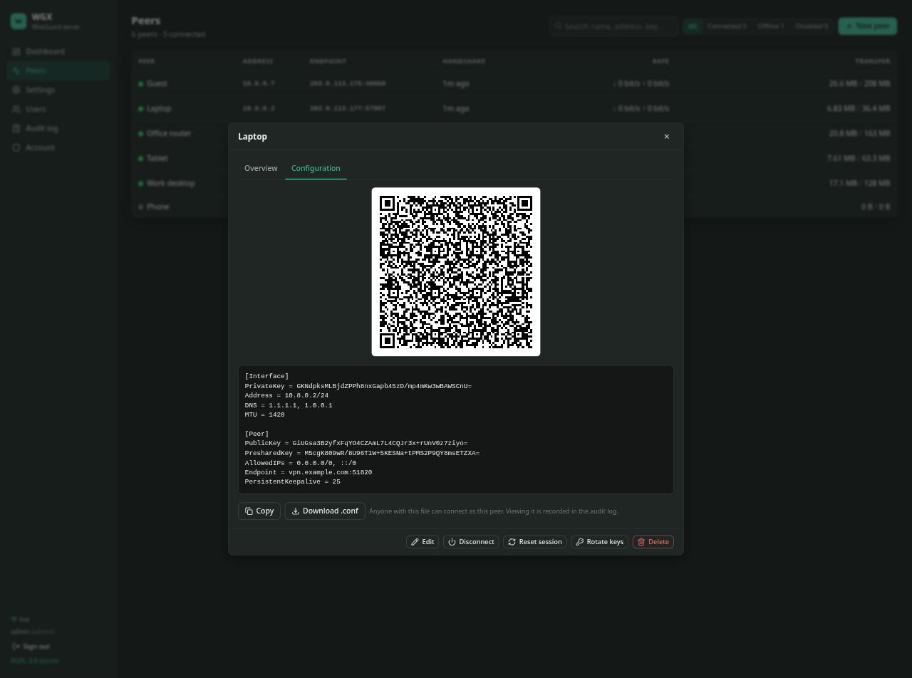 Peer configuration and QR code