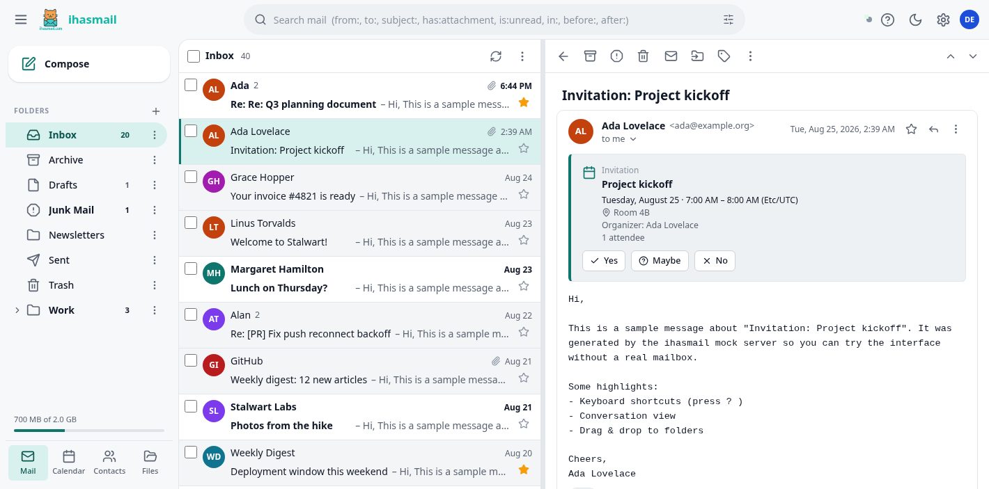 Inbox, light theme